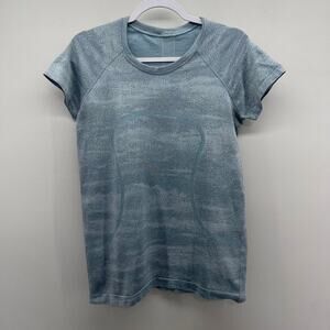 Lululemon Swiftly‎ Speed Short Sleeve Tee Womens 12 Aqua Smoke White Cadet Blue
